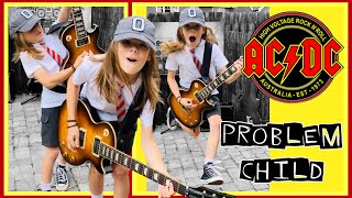 ACDC  Problem Child  incredible Mini Angus Young performance 10 year old guitarist Olly duck walk [upl. by Naoh]