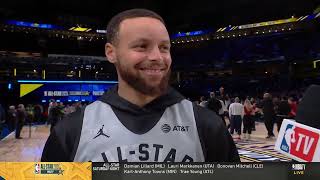 Steph Curry talks 3point contest with Sabrina  2024 NBA AllStar Practice [upl. by Aikim]