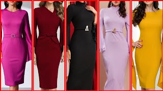 Plain Bodycon Dress  Party Wear  Womens Fashion Classic Bodycon Dress in Solid Color [upl. by Frohne]