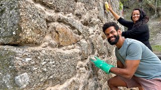 Finalizando a parede de pedra da nossa casa em Portugal [upl. by Atterehs]