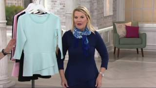 Isaac Mizrahi Live Peplum Flounce 34 Sleeve Knit Top on QVC [upl. by Apfelstadt]