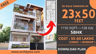 23x50 House Design  Amazing 5BHK House Plans  7X15 Meters  128 Gaj  Terrace Garden  ArchBytes [upl. by Cheung]