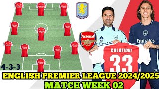 🚨 ARSENAL POTENTIAL STARTING LINE UP VS ASTON VILLA 433 EPL 202425 SEASON🔥 ROUND 02 [upl. by Johnston612]