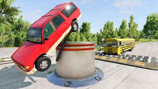 Double Flatbed Trailer Truck vs speed bumps Busses vs speed bumps  Beamng Drive [upl. by Eanert]