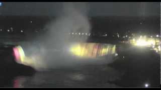 Nik Wallenda Tightrope Walk Across Niagara Falls Night Wire Visible [upl. by Kamin532]