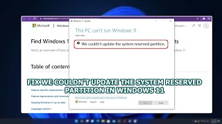 How to Fix we couldn’t update the System reserved Partition  Windows 11 System reserved partition [upl. by Sherwin]