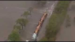 Flooding causes freight train derailment in Texas train tracks washed away [upl. by Kremer330]