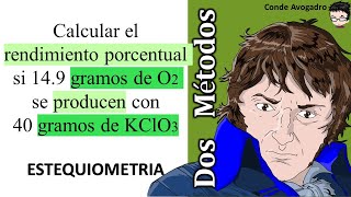 𝐑𝐄𝐍𝐃𝐈𝐌𝐈𝐄𝐍𝐓𝐎 Calcular rendimiento porcentual si 149 gramos de O2 se producen con 40 gramos de KClO3 [upl. by Enyamrahs]