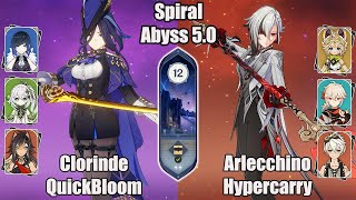 C0 Clorinde Quickbloom and C0 Arlecchino Hypercarry SPIRAL ABYSS  Genshin impact [upl. by Sialac120]