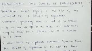 Negotiable Instruments Act 1881Endorsement and kinds of Endorsement Class 7 [upl. by Yleve]