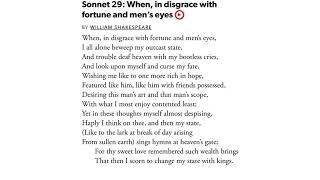 GCSE Audio Poem Sonnet 29 When in Disgrace with Fortune and Mens Eyes [upl. by Sipple]