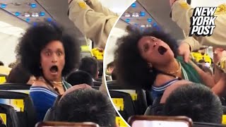 WATCH Woman goes absolutely nuts as she’s dragged off Spirit Airlines flight in cartoonish meltdown [upl. by Anirtik]