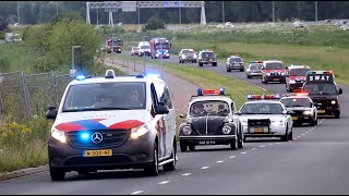 Grote optocht van Brandweer Politie en Amerikaanse hulpdiensten met sirene bij Brandweerdag Almere [upl. by Yeldahc887]