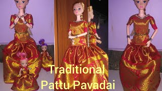 Traditional Pattu Pavadai easy to make Barbie tailor [upl. by Fachanan]