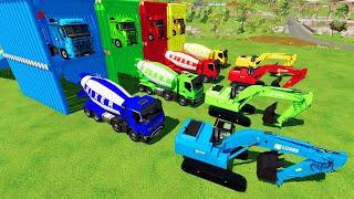 TRANSPORTING COLORED MIXER CEMENT TRUCKCOLORED EXCAVATOR TO GARAGE WITH TRUCK [upl. by Kimmie846]