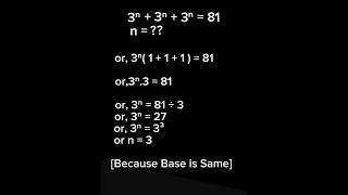 Exponential Equations Calculating in quot3ⁿ3ⁿ3ⁿ 81 finding value of nquot maths irajparajuli [upl. by Naillij]