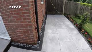 grey porcelain patio with block paving edging 4K [upl. by Lehcor]