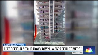 City officials tour inside downtown LA graffiti towers [upl. by Gemoets]