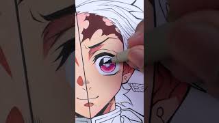 Drawing Tanjiro Kamado 😊 1 hour vs 10 hours 😳  Part 2 shorts tanjiro demonslayer [upl. by Mallissa]