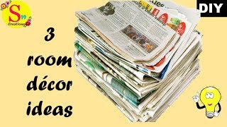 3 diy ideas  super easy newspaper wall hanging  newspaper crafts for home decoration easy [upl. by Yelserp]