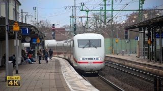 Lehrte Bahnhof  DB ICE IC RB and Freight trains  Heavy rain evening at railway station 4K [upl. by Uyerta218]