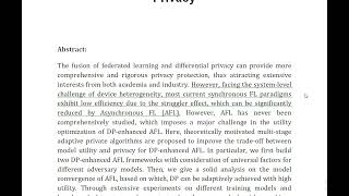 Multi Stage Asynchronous Federated Learning With Adaptive Differential Privacy [upl. by Suiramaj]