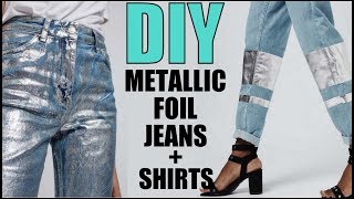 DIY How To Make METALLIC FOIL Tshirt  Jeans  By Orly Shani [upl. by Anner]