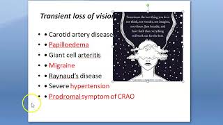 Ophthalmology Transient loss of vision Amarousis fugax Cant see sometimes at [upl. by Etteroma]