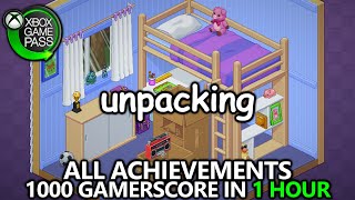 Unpacking  All Achievements  1000 Gamerscore in 1 Hour  Xbox Game Pass [upl. by Aeiram]