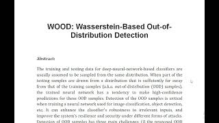 WOOD Wasserstein Based Out of Distribution Detection [upl. by Monique]