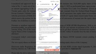 Lorenzini Apparels LTD biggest update trading shorts stockmarket [upl. by Syla]