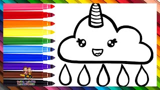 Zeichnen Und Ausmalen eine niedliche Einhorn Wolke 🌧️🦄🌈 Zeichnungen für Kinder [upl. by Dana]