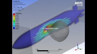 Underwater Explosion Undex Near Submerged Submarine  ANSYS Workbench Explicit Dynamics with Fluids [upl. by Gilliam159]