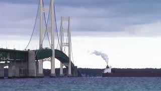 MV Mesabi Miner at the Mackinaw Bridge [upl. by Alcine]