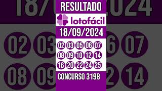 LOTO FACIL hoje  18092024  Resultado concurso 3198 [upl. by Elodia]