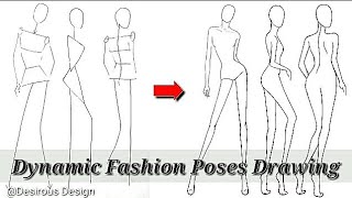 How to make dynamic fashion figure poses  front side back  fashion croquis  tutorial [upl. by Miof Mela]