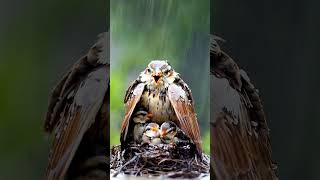 Under Her Wings Sparrow Guards Chicks from Downpour mother birds falcon rain [upl. by Clint]