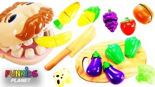 Feeding Mr Play Doh Head Toy Velcro Cutting Vegetables amp Fruit Surprise Toys Opening [upl. by Larkins]