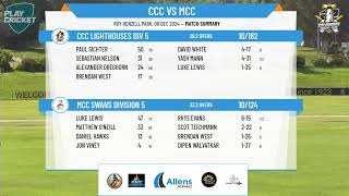 CCC Lighthouses DIV 5 v MCC Swans DIV5 One Day SemiFinal [upl. by Ohcirej]