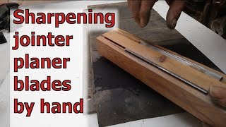 Sharpening the Jointer blades by hand amp setting in the machine [upl. by Asimaj]