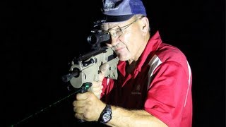 IWI Tavor at night Vdrill with green laser with Jerry Miculek [upl. by Ferde]