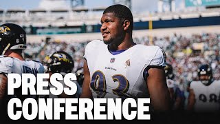 Calais Campbell speaks to the media after signing with the Atlanta Falcons  Press conference  NFL [upl. by Finley973]