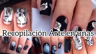 Diseños de uñas en blanco y negrotutorial Explicacion de cada diseño ✨ [upl. by Burrow]