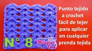 Punto N° 8 tejido a crochet Punto abanico simple fácil de tejer para blusas y boleros [upl. by Ahteres]