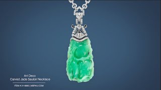 Art Deco Carved Jade Sautoir Necklace  MS Rau [upl. by Millur]