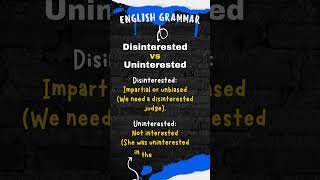 English Grammar Disinterested vs Uninterested learnenglish englishlearning englishgrammar ielts [upl. by Alyose698]