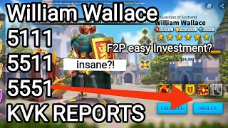 William Wallace testing 5111 5511 and 5551 in KvK fights F2P cheap Infantry investment possible [upl. by Edveh195]