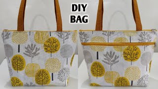 Handmade Tote bag sewing tutorial with 2 Zipper Pockets and Water Bottle Holder  Bag making at home [upl. by Aihtnamas865]