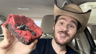 Insomnia Cookie Red Velvet Cookies N Cream Brookie Review [upl. by Walke]