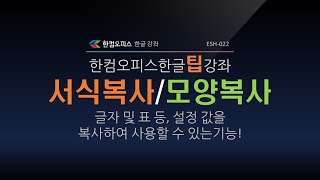 ESH022 한컴오피스 한글 서식복사 모양복사 한글서식복사 한글모양복사 한컴오피스한글서식복사 한글팁강좌 한글강좌 [upl. by Atekahs913]